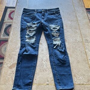 American Eagle Outfitters Dark Blue Ripped Skinny Jeans
